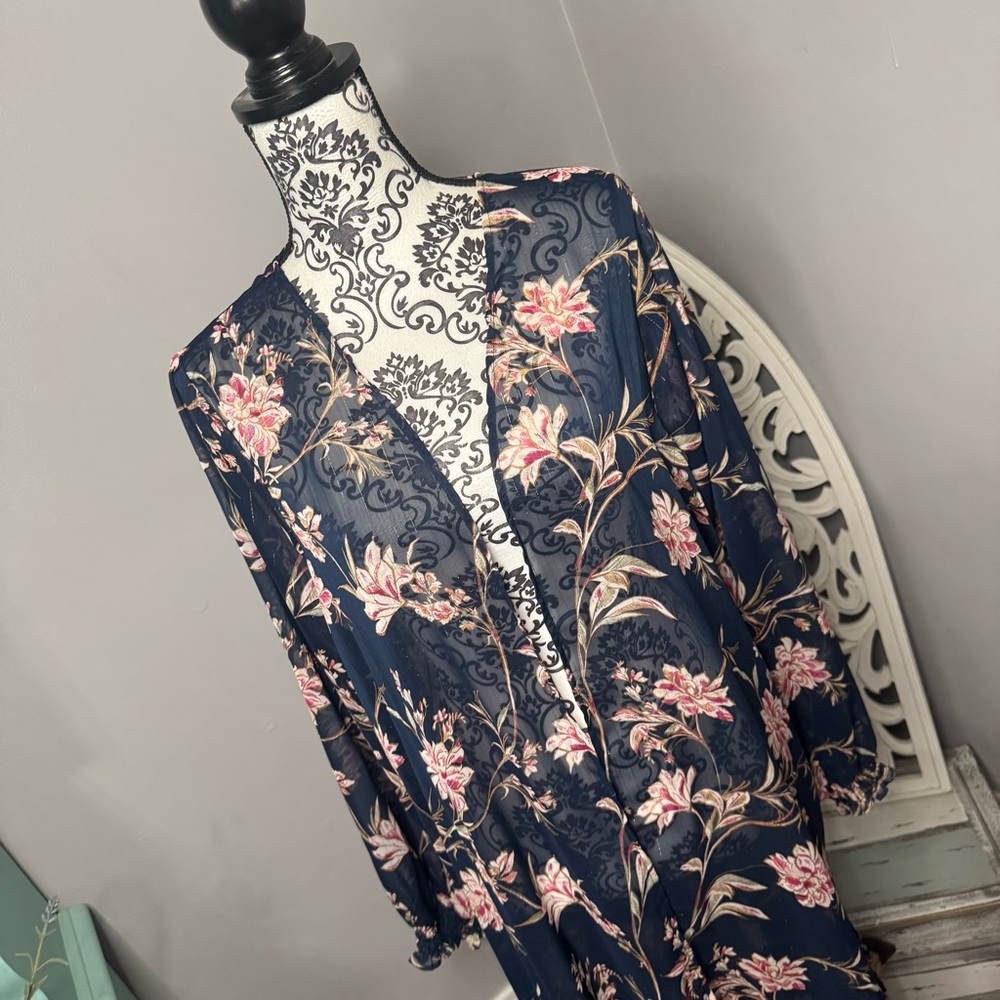 Maurices Boho Floral Long Sleeve Metallic Kimono Size 1X NWT Bohemian Resortwear - Picture 3 of 14
